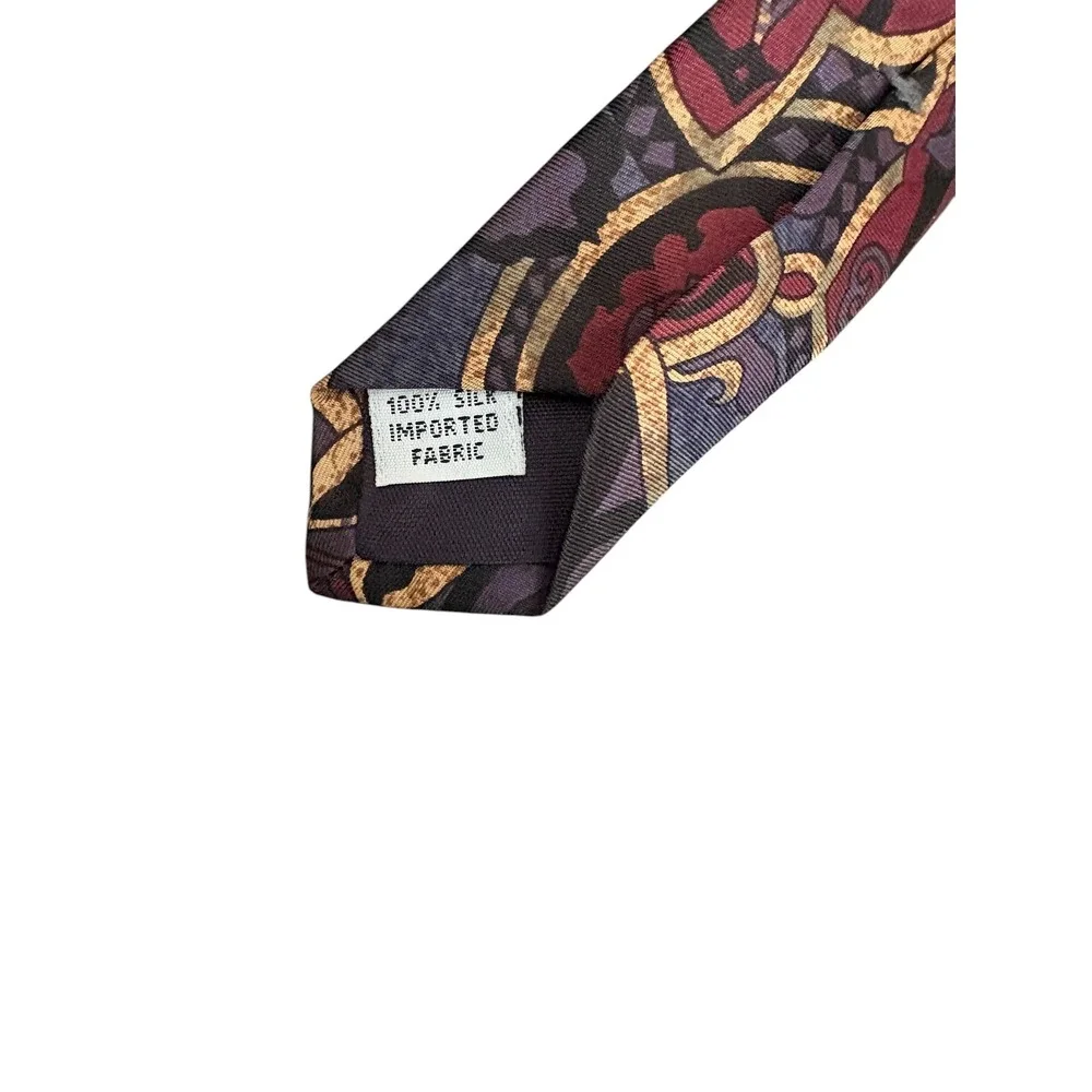 Vintage IZOD 100%‎ Silk Tie Floral Baroque Navy Purple Burgundy Gold USA